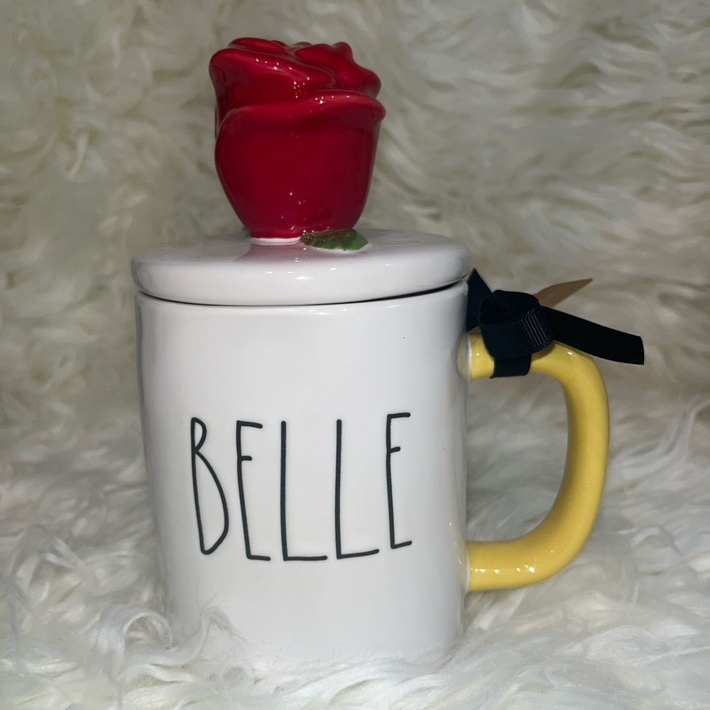 Rae Dunn Disney Artisan Princess Belle Beauty & The Beast Rose Topper Mug Cup